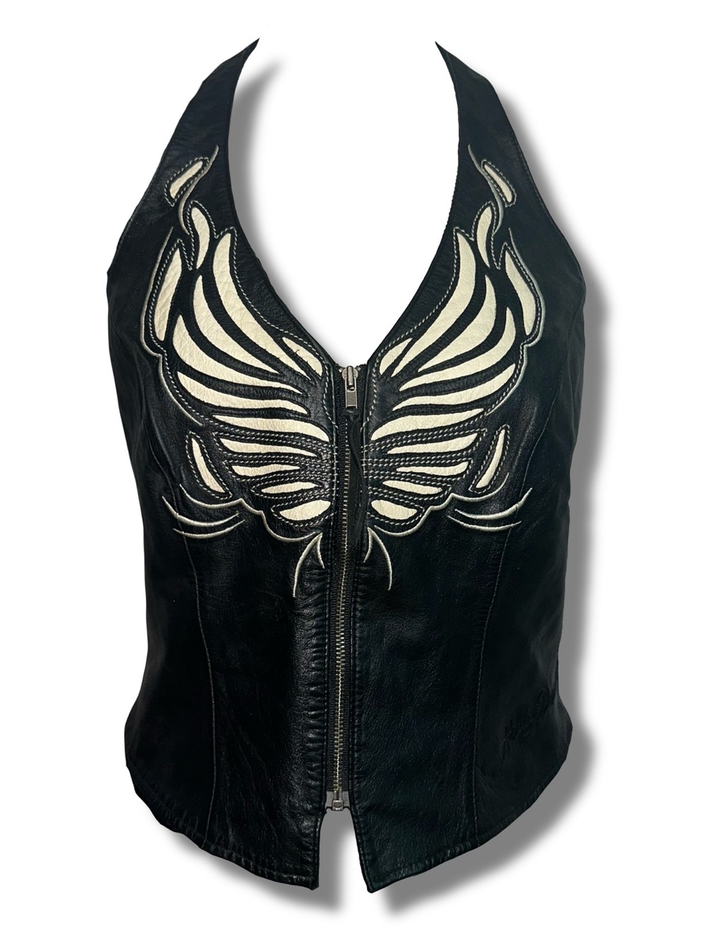 Vtg Y2K Harley-Davidson Leather Corset Halter Top